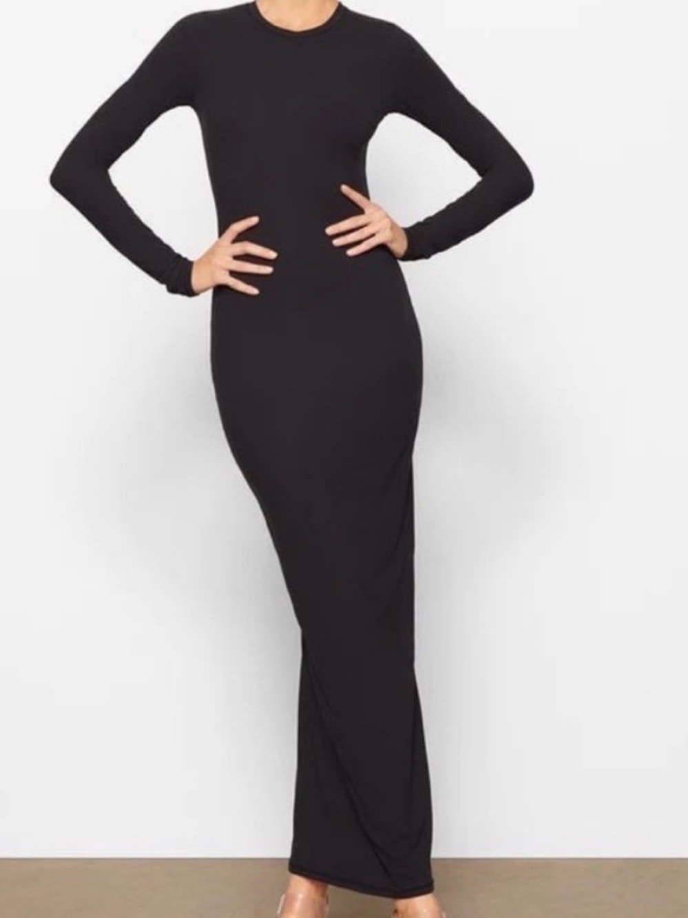 SKIMS Black Long-Sleeve Maxi Dress